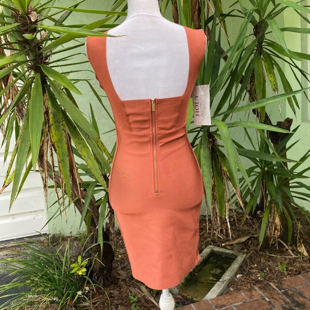 Rusty Burnt Orange Cut Out Bondage Dress - Picture 10 of 13